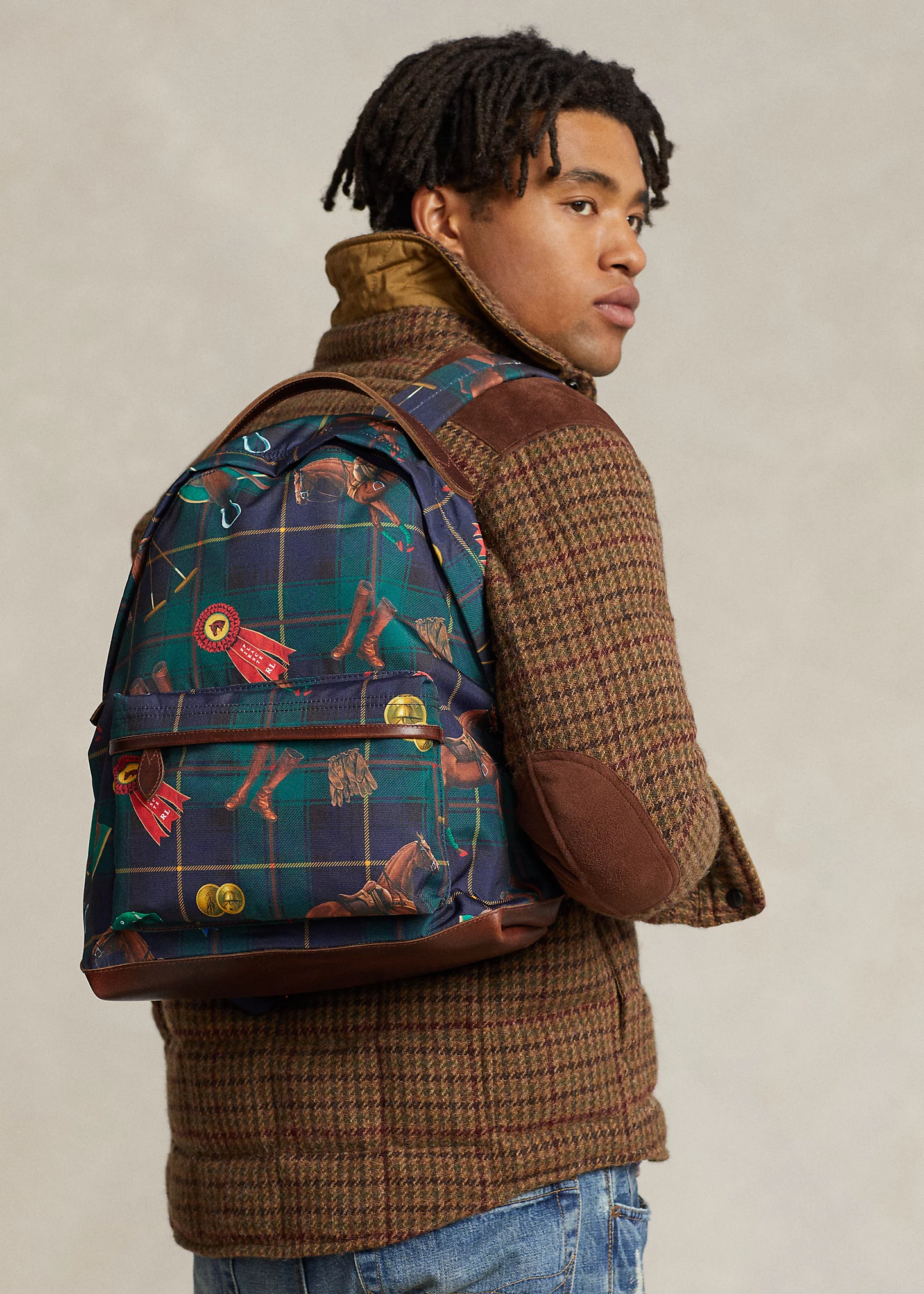 Brand bag Equestrian-Plaid Canvas Backpack-,$18.73-4