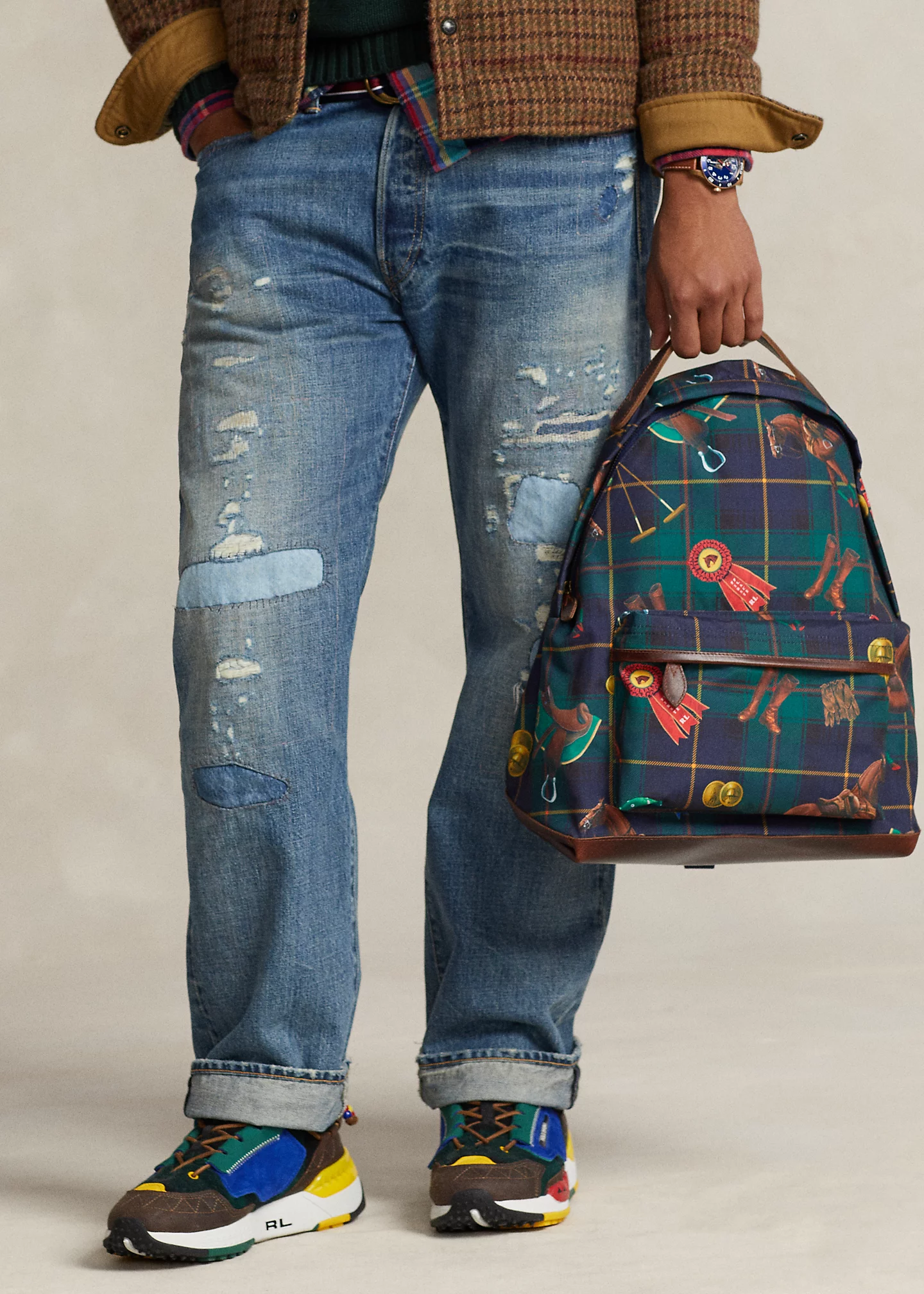 Brand bag Equestrian-Plaid Canvas Backpack-,$18.73-5